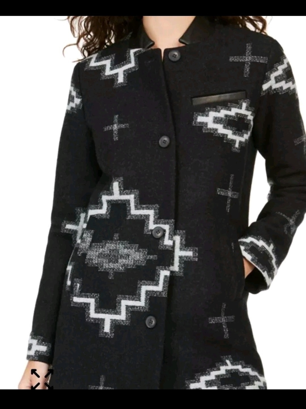 $629 MSRP Pendleton Jacquard Leather-Collar Wool Aztec-Print Trench Coat